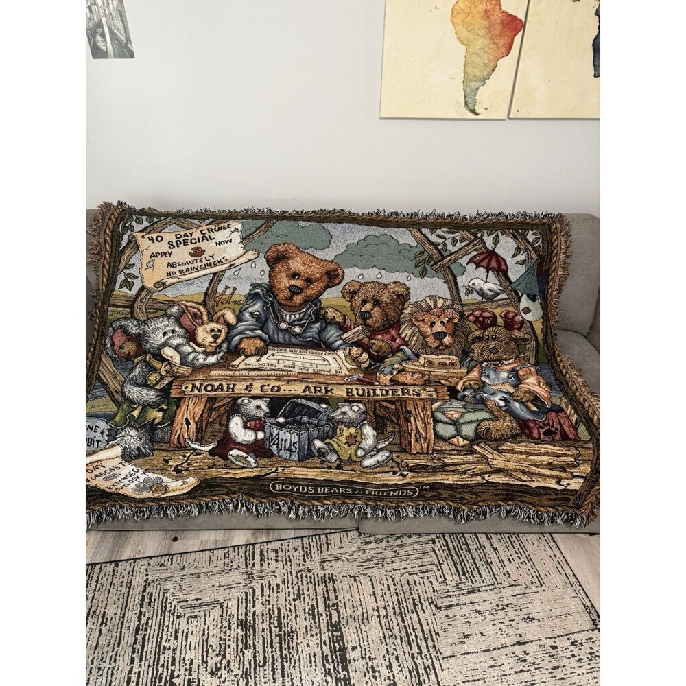 Boyds Bears Noah's Ark Limited Edition #05847 Tapestry Throw Blanket 54”X 68”